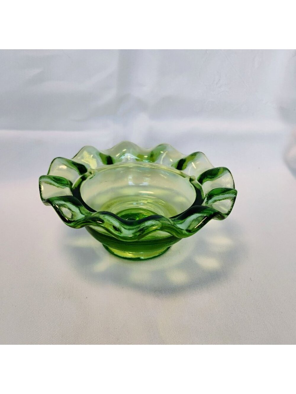 Vintage Fenton Green Glass Fairy Lamp Base ONLY, Ruffled Edge Bowl, 5" Collectib